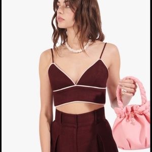 Staud Marino Bralette Cami Linen Crop Top